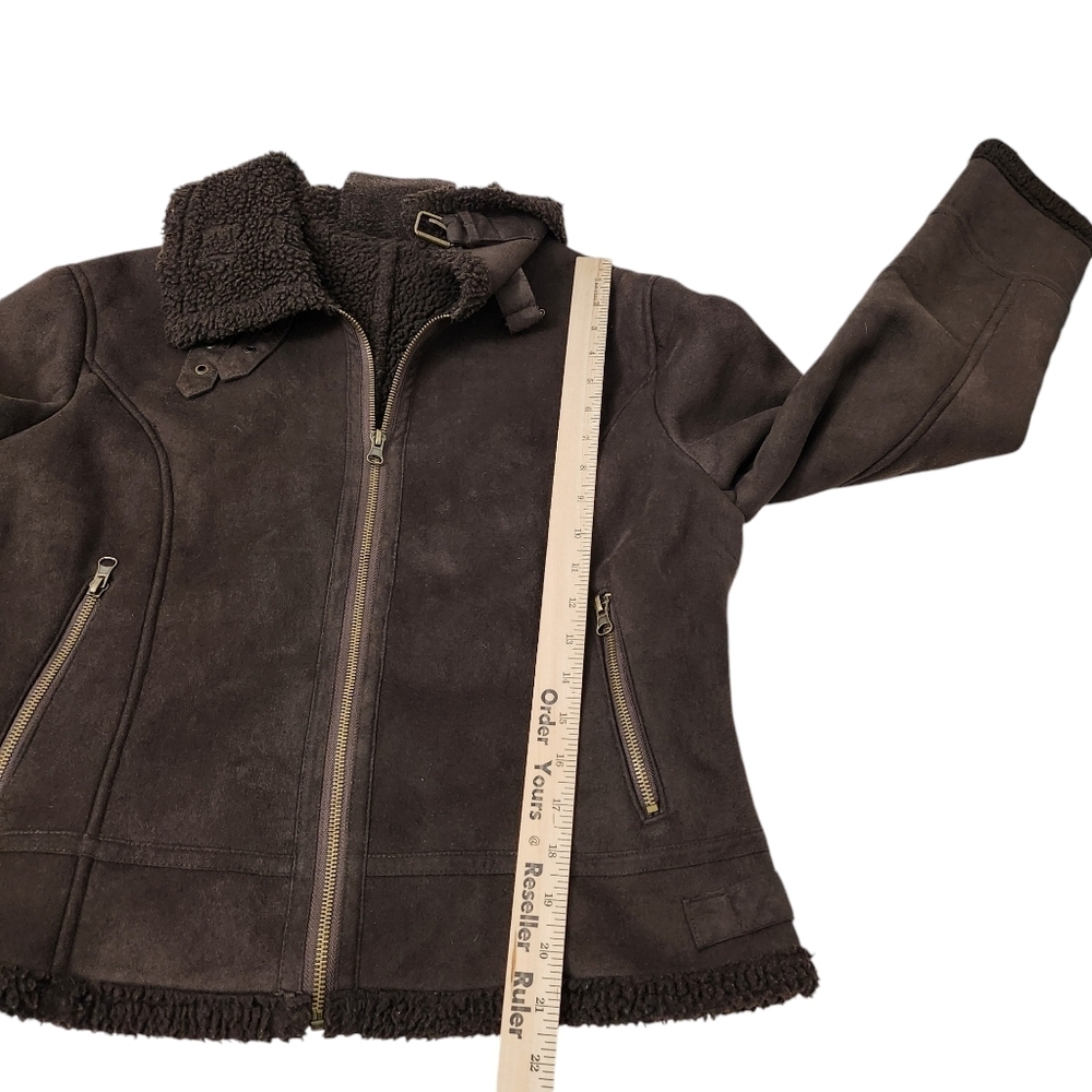 Gerard Darel Jacket Medium Brown Faux Leather Fur Lined Full Zip Pocket Size 42 - Picture 12 of 12